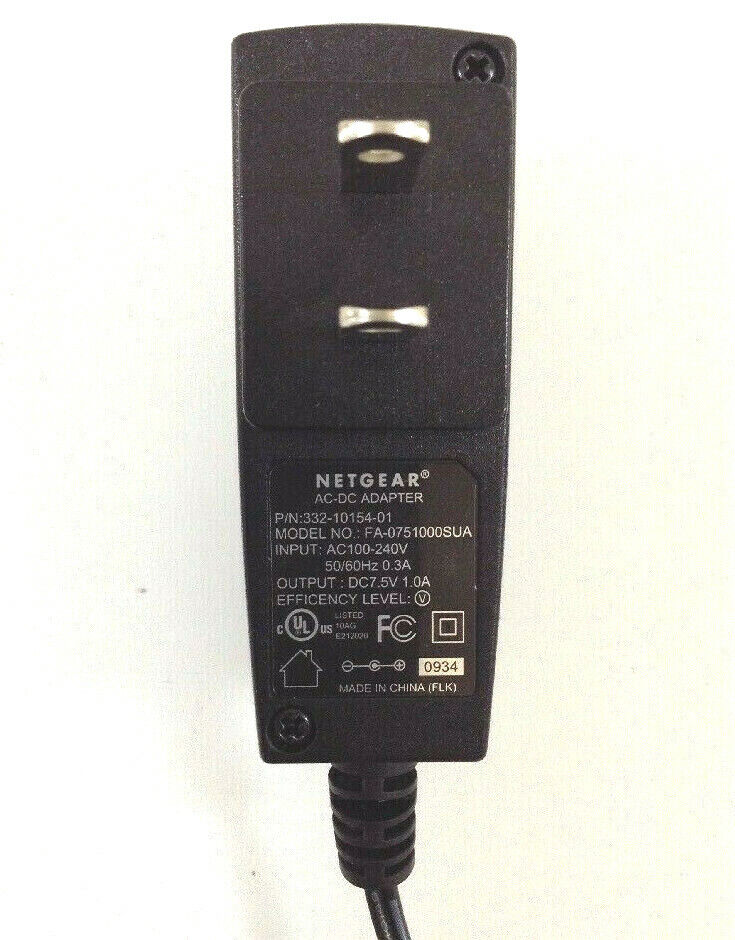 Netgear AC-DC Adapter Power Supply, FA-0751000SUA, DC 7.5V 1.0A, Genuine Netgear AC-DC Adapter Powe