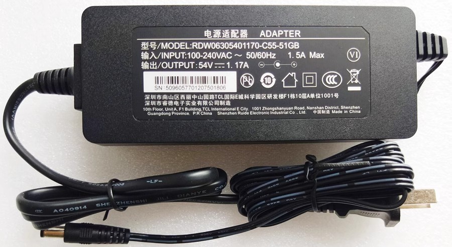 *Brand NEW*54V 1.17A AC ADAPTER RDW06305401170-C55-51GB Power Supply