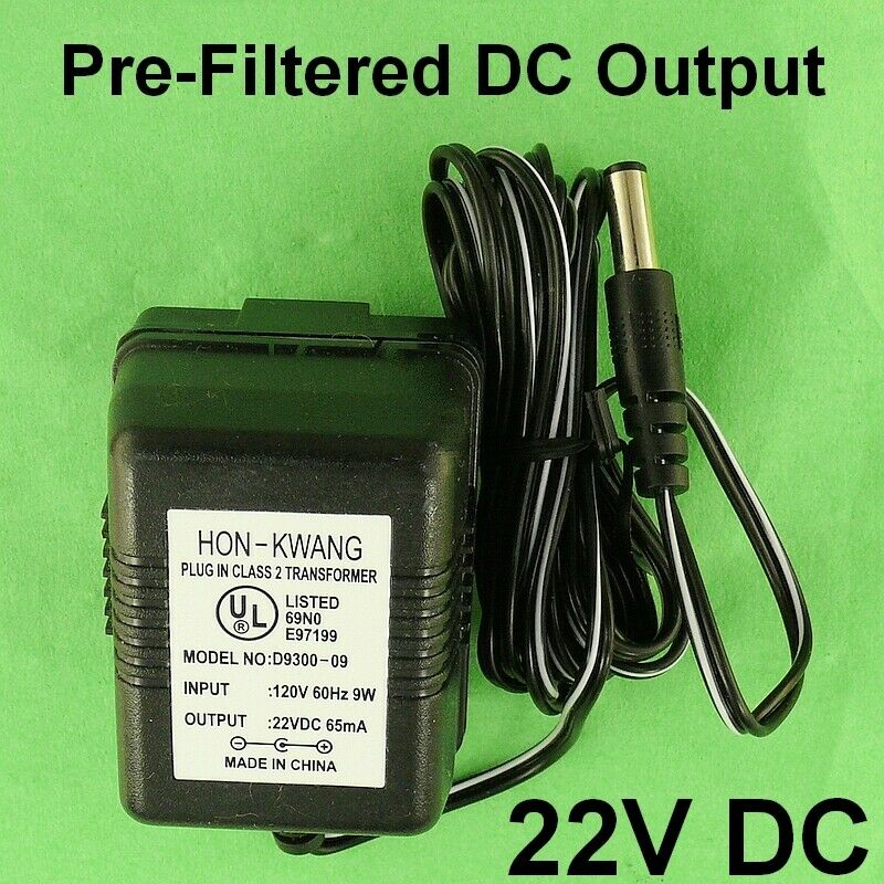 Wall Adapter Power Supply 22V DC 65ma Filtered 2.1mm/5.5mm 115 Volt AC In 22 VDC Connectors: Wall