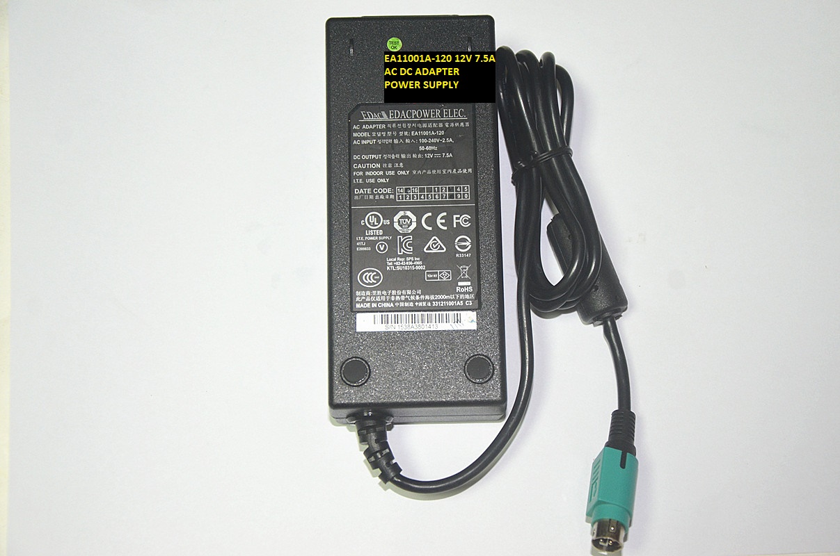 *Brand NEW* EA11001A-120 EDAC EDACPOWER ELEC.12V 7.5A AC DC ADAPTER POWER SUPPLY