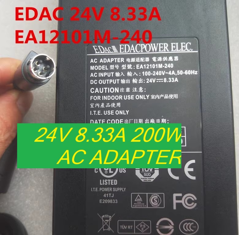 *Brand NEW*EDAC EA12101M-240 FTB-500-QTR 24V 8.33A 200W AC ADAPTER Power Supply