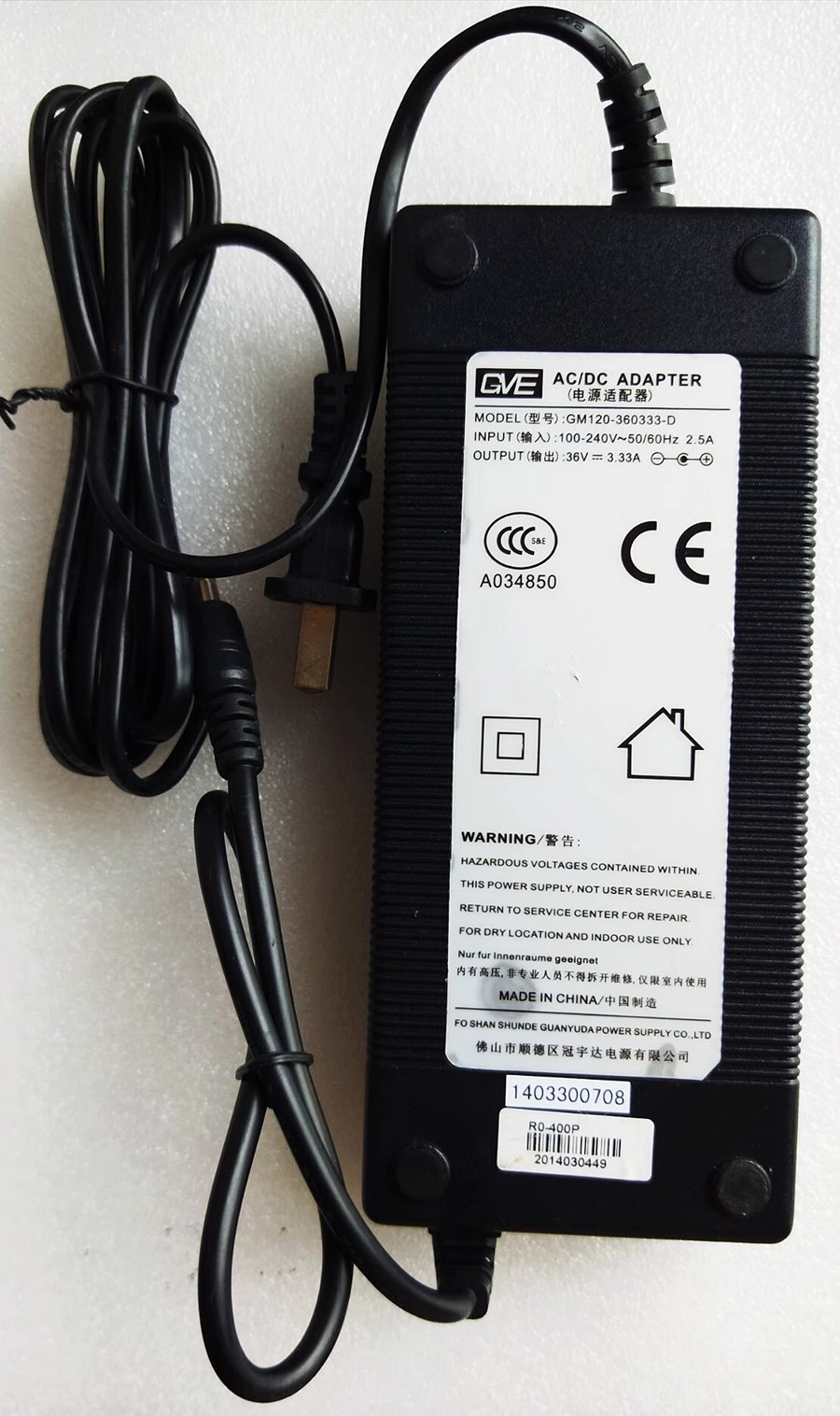 *Brand NEW*GM130-3600333-D GVE 36V 3.33A AC ADAPTER Power Supply