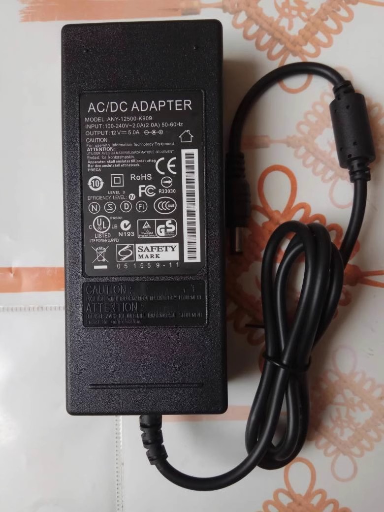 *Brand NEW*CE FCC ANY-12500-K909 12V 5A AC DC Adapter POWER Supply