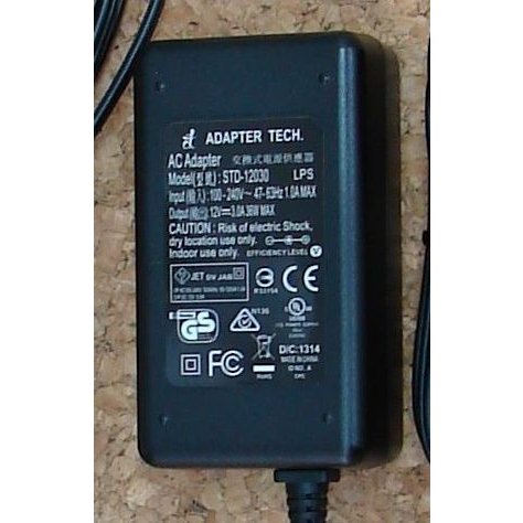 New ADAPTER TECH STD-12030P DC12V 3A Switching AC adapter