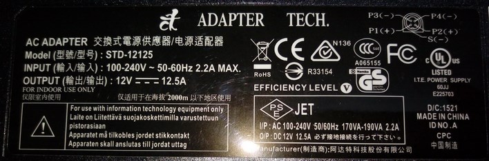 New ADAPTER TECH 12V 12.5A STD-12125 AC ADAPTER Power supply 4pin