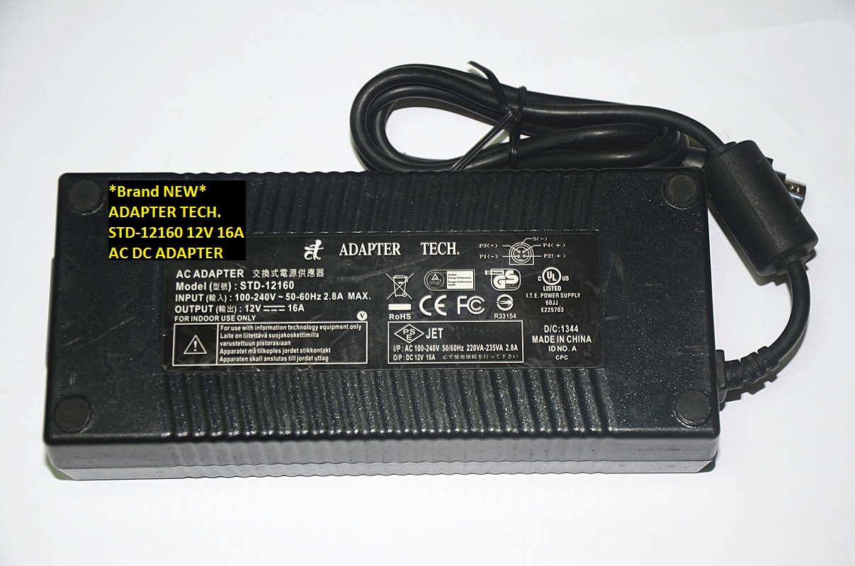 *Brand NEW* STD-12160 ADAPTER TECH. 12V 16A AC DC ADAPTER POWER SUPPLY